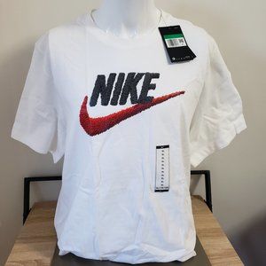 New Nike Sportswear Men's T-Shirt White/Black/University Red X-Large Authentic
